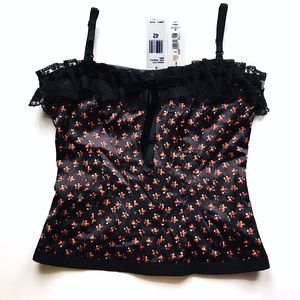 New D&G Black & Red Silk Bustier Corset Top Small